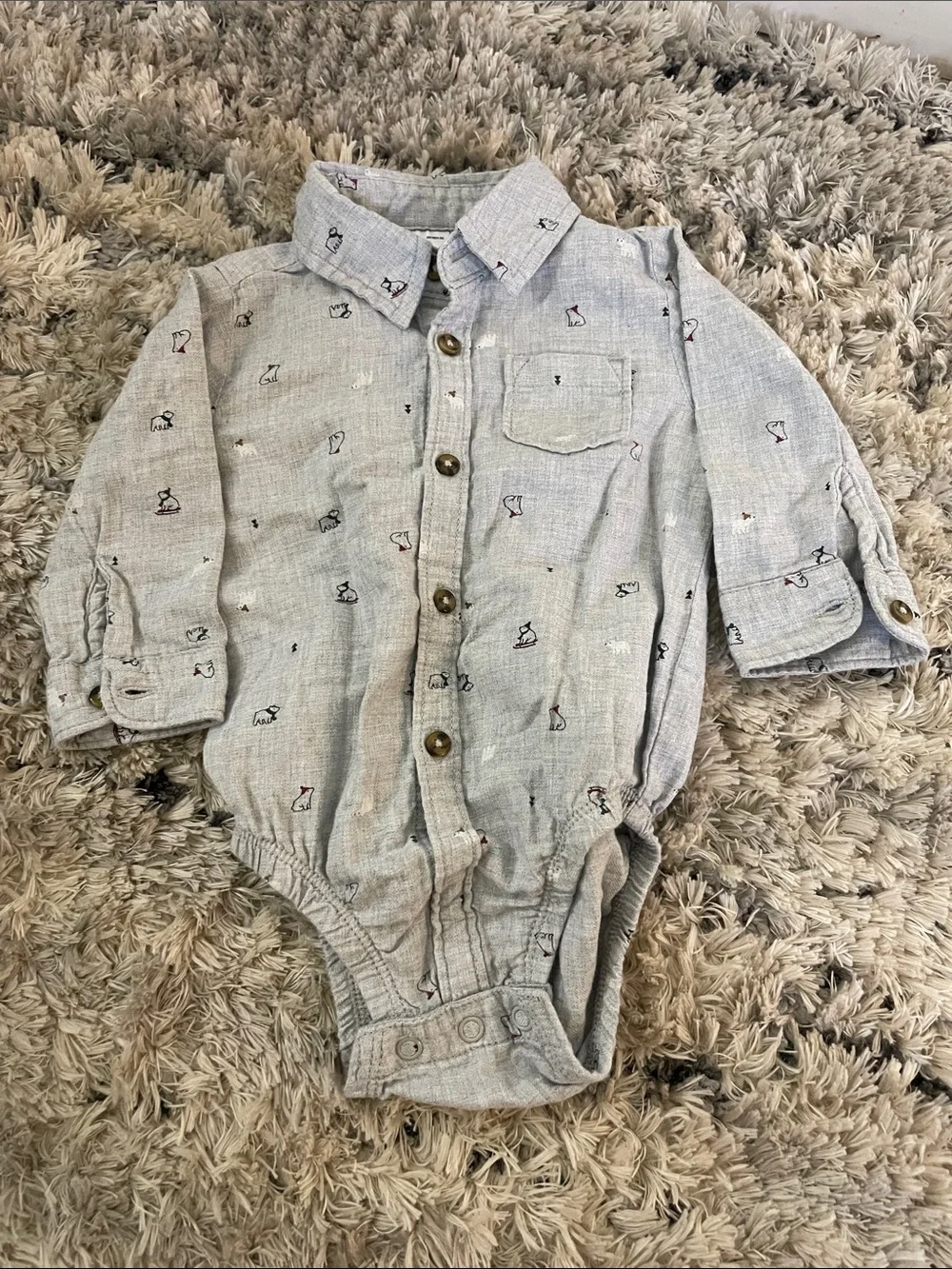 Carter's Light Gray Button-Front Baby One-Piece with Tiny Print